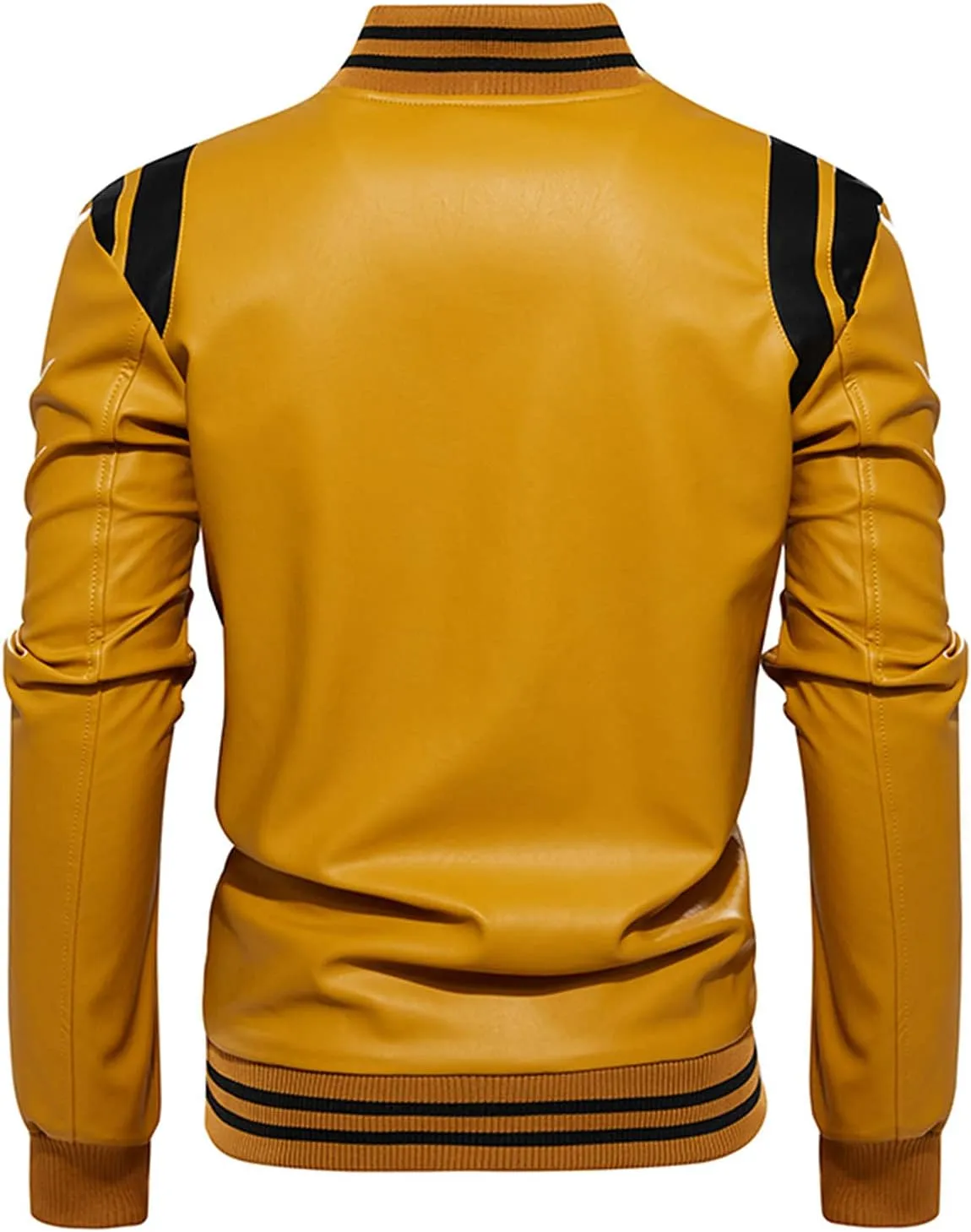 Men's Faux Leather Jacket Zipper Button Round Collar Casual Motorcycle Jackets Fashion Winter Long Sleeve Outwear