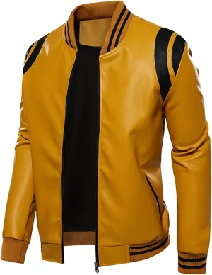 Men's Faux Leather Jacket Zipper Button Round Collar Casual Motorcycle Jackets Fashion Winter Long Sleeve Outwear