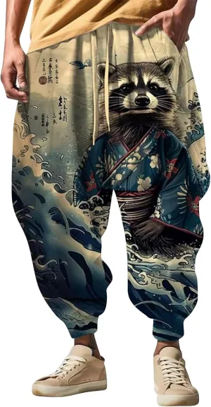 Mens Joggers Fun Print Fashion Street Feel Casual Sweatpants Baggy Elastic Waist Novelty Pant Mens Linen Pants Pants