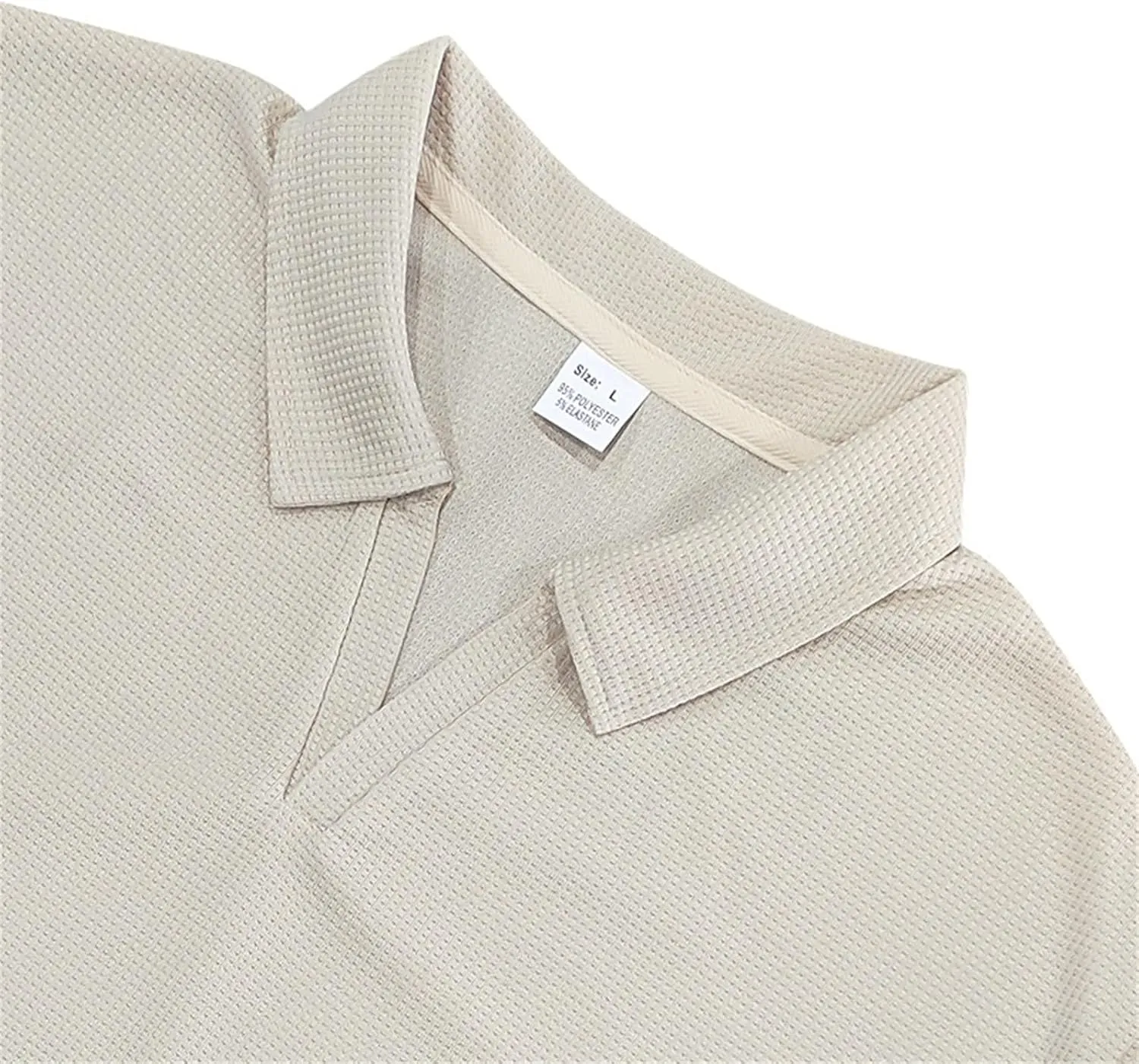 Mens Mulscle Polo Shirts V Neck Casual Slim Fit Stretch Short Sleeve T Shirt Solid Textured Golf Work Summer Tops