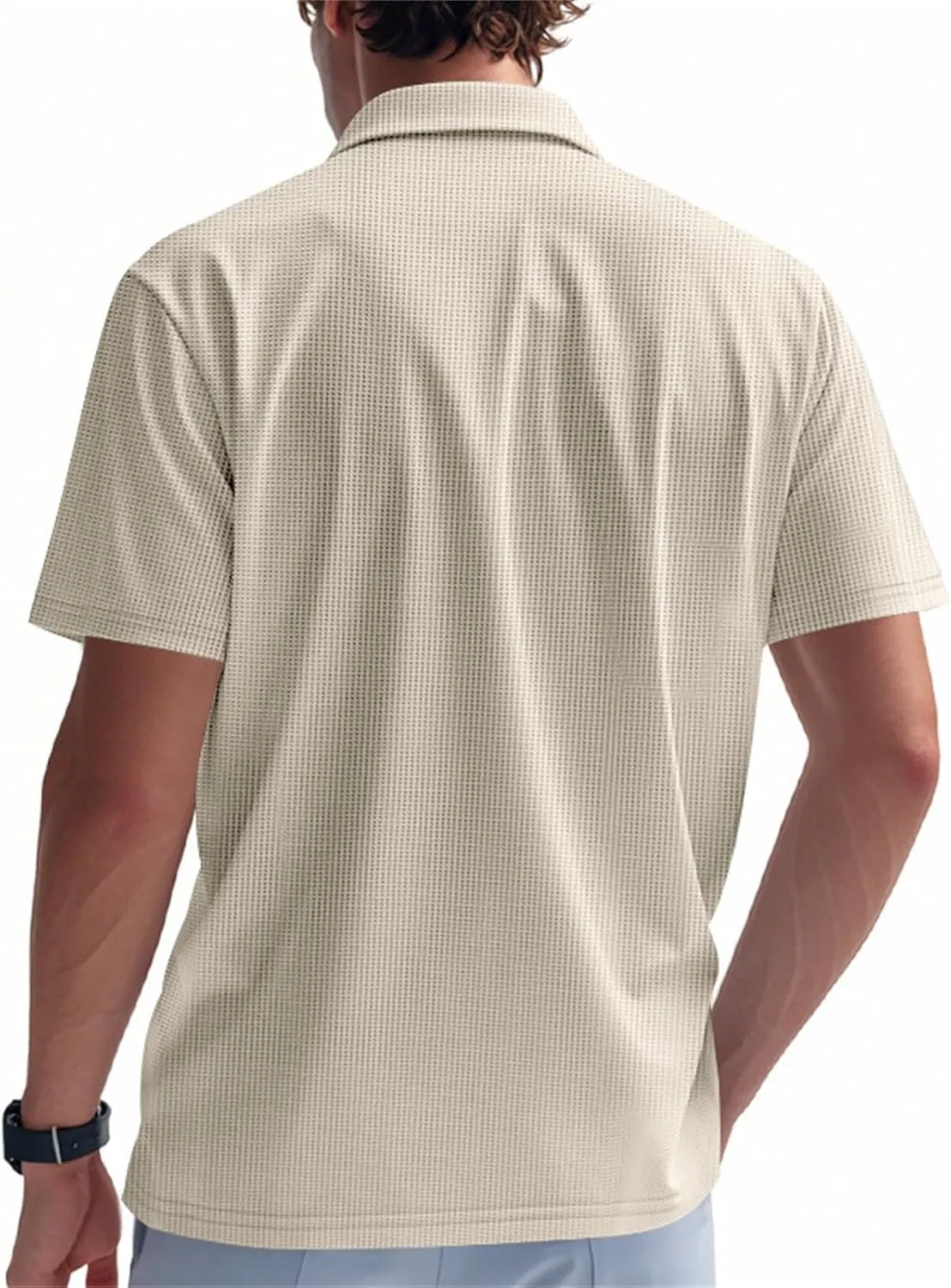 Mens Mulscle Polo Shirts V Neck Casual Slim Fit Stretch Short Sleeve T Shirt Solid Textured Golf Work Summer Tops