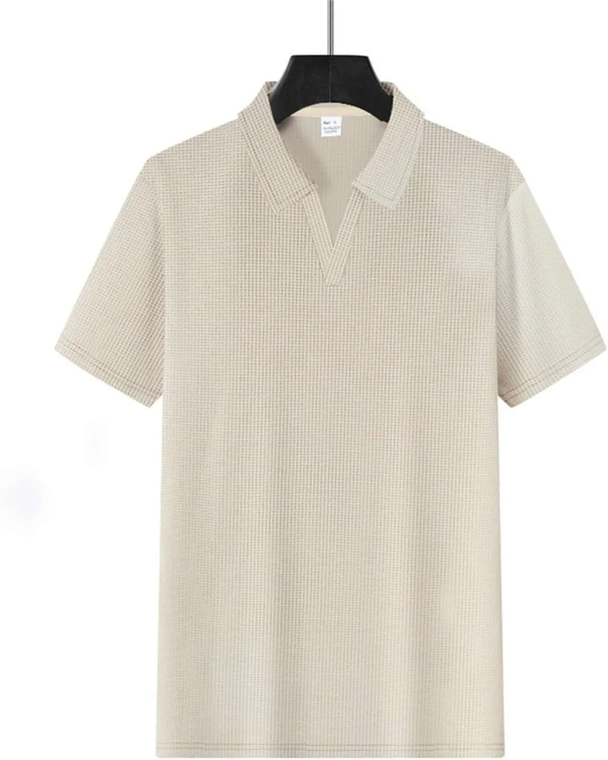 Mens Mulscle Polo Shirts V Neck Casual Slim Fit Stretch Short Sleeve T Shirt Solid Textured Golf Work Summer Tops