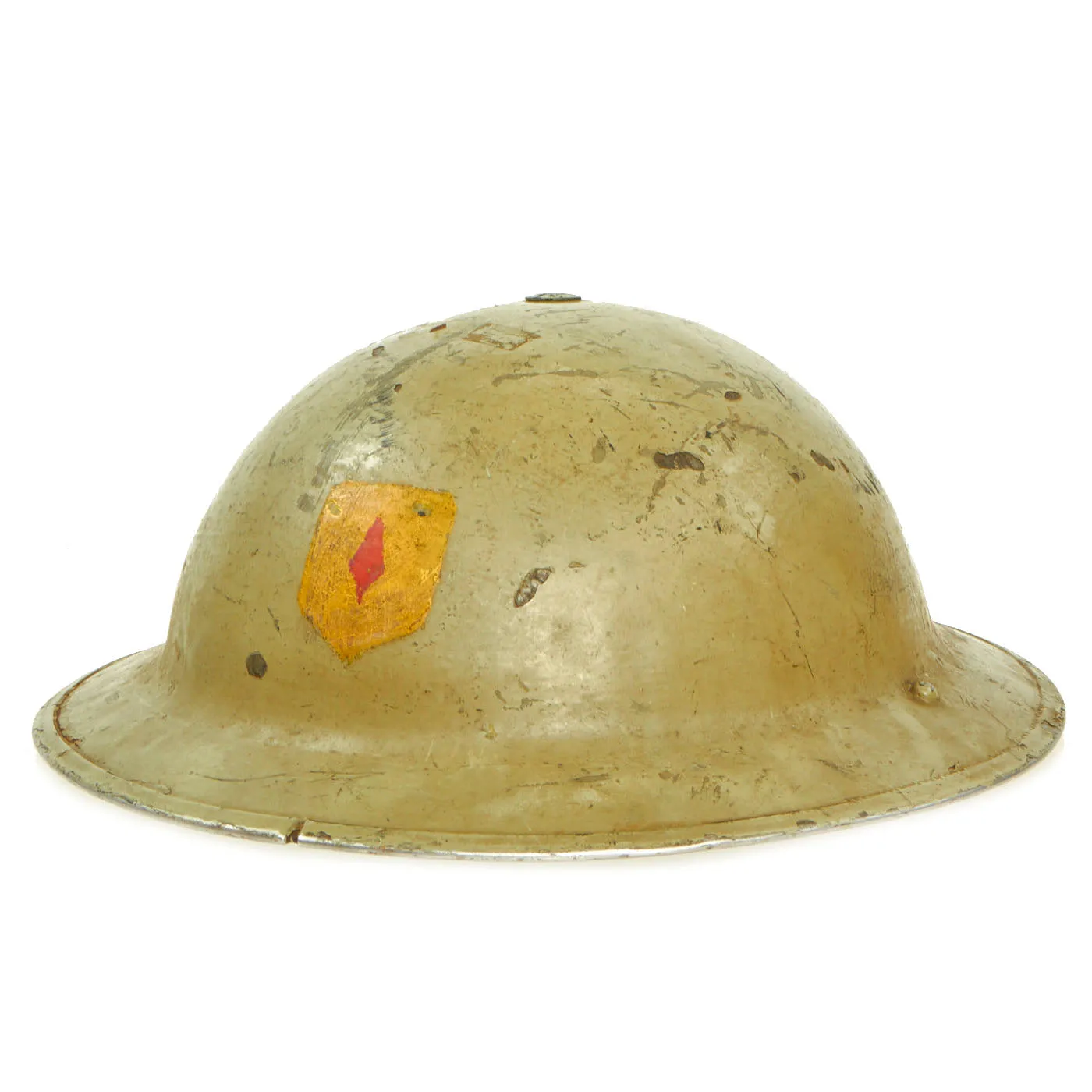 Original British WWII Unit Marked Desert Camouflage Painted Brodie MkII Steel Helmet- Dated 1939