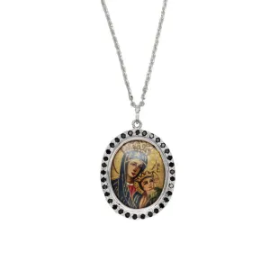 OUR LADY OF PERPETUAL HELP NECKLACE - DIAMONDS AND WHITE GOLD