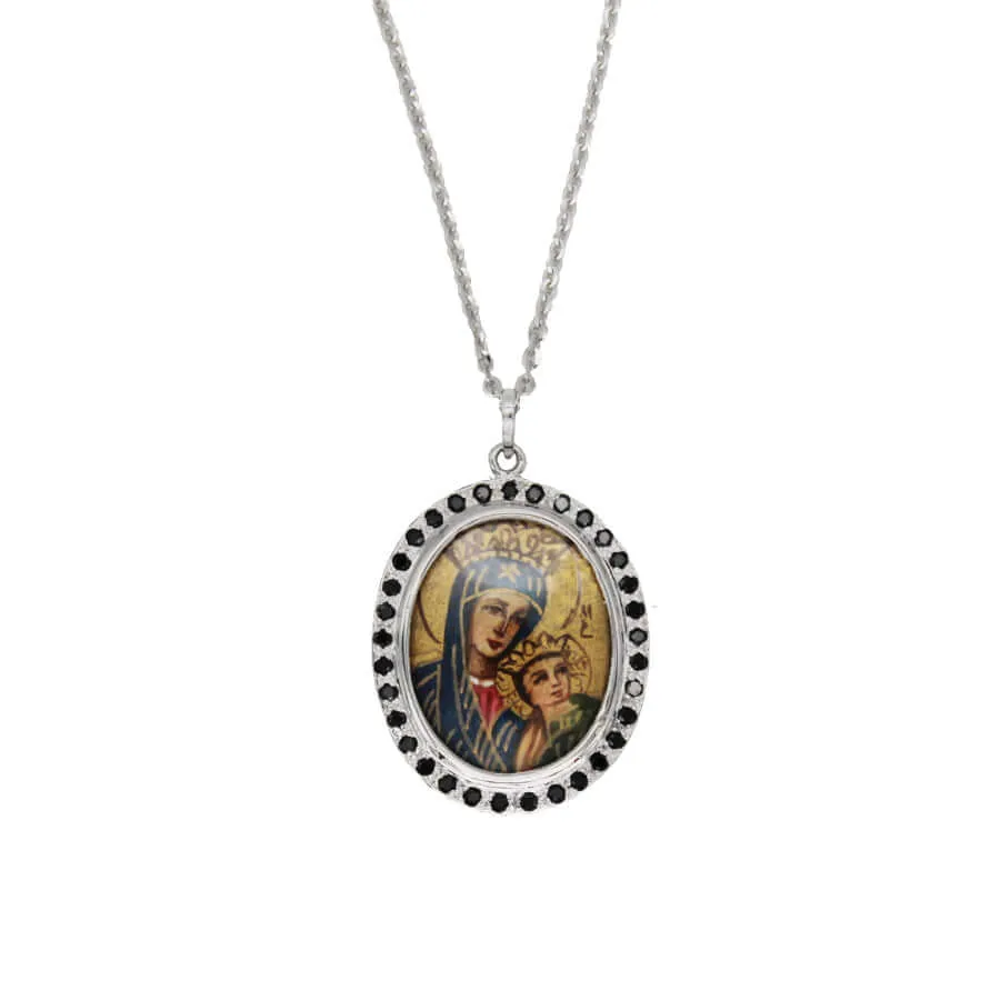 OUR LADY OF PERPETUAL HELP NECKLACE - DIAMONDS AND WHITE GOLD