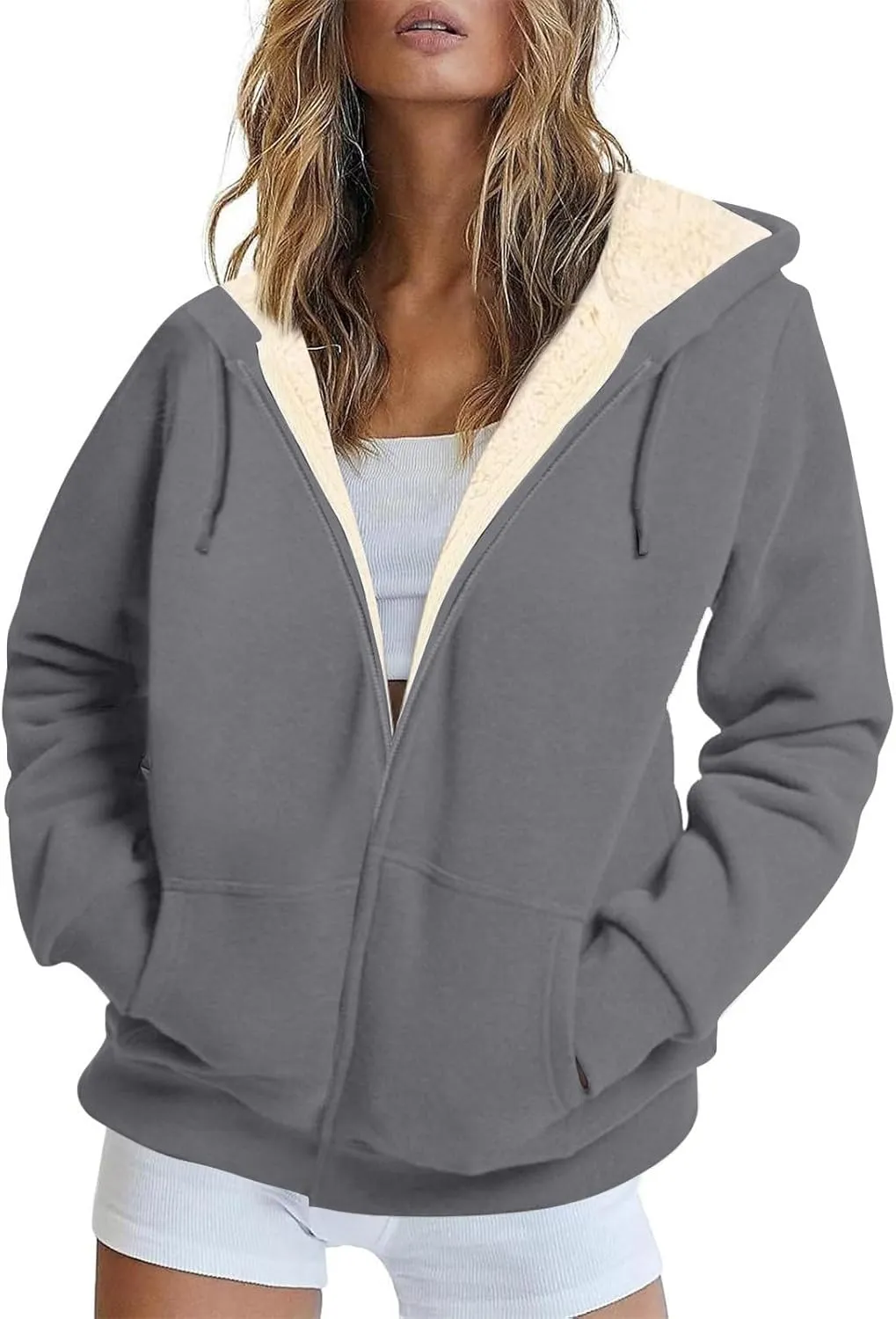 Plus Size Winter Coat for Women Fleece Lined Jacket Fuzzy Warm Hooded Sweatshirts Oversized Zipper Hoodies Outwear