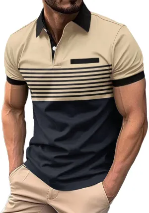 Polo Shirts for Men with Pocket Casual Collared Shirt Polos Classic Button Golf Shirt Loose Athletic Pullover