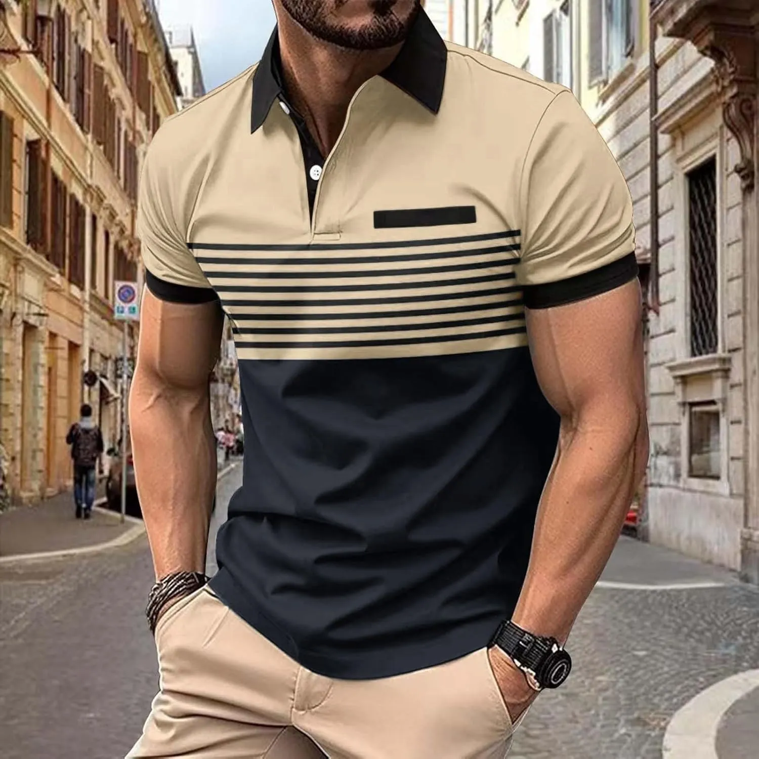 Polo Shirts for Men with Pocket Casual Collared Shirt Polos Classic Button Golf Shirt Loose Athletic Pullover