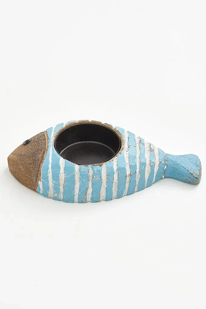Portavelas pequeños con forma de pez azul claro