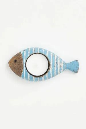 Portavelas pequeños con forma de pez azul claro