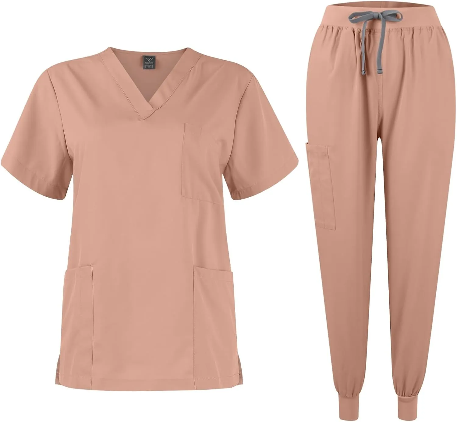 Scrubs for Women Set Stretch V-Neck Scrub Tops with Pockets & Cargo Pant Quick Drying Solid Nurse Work Uniform