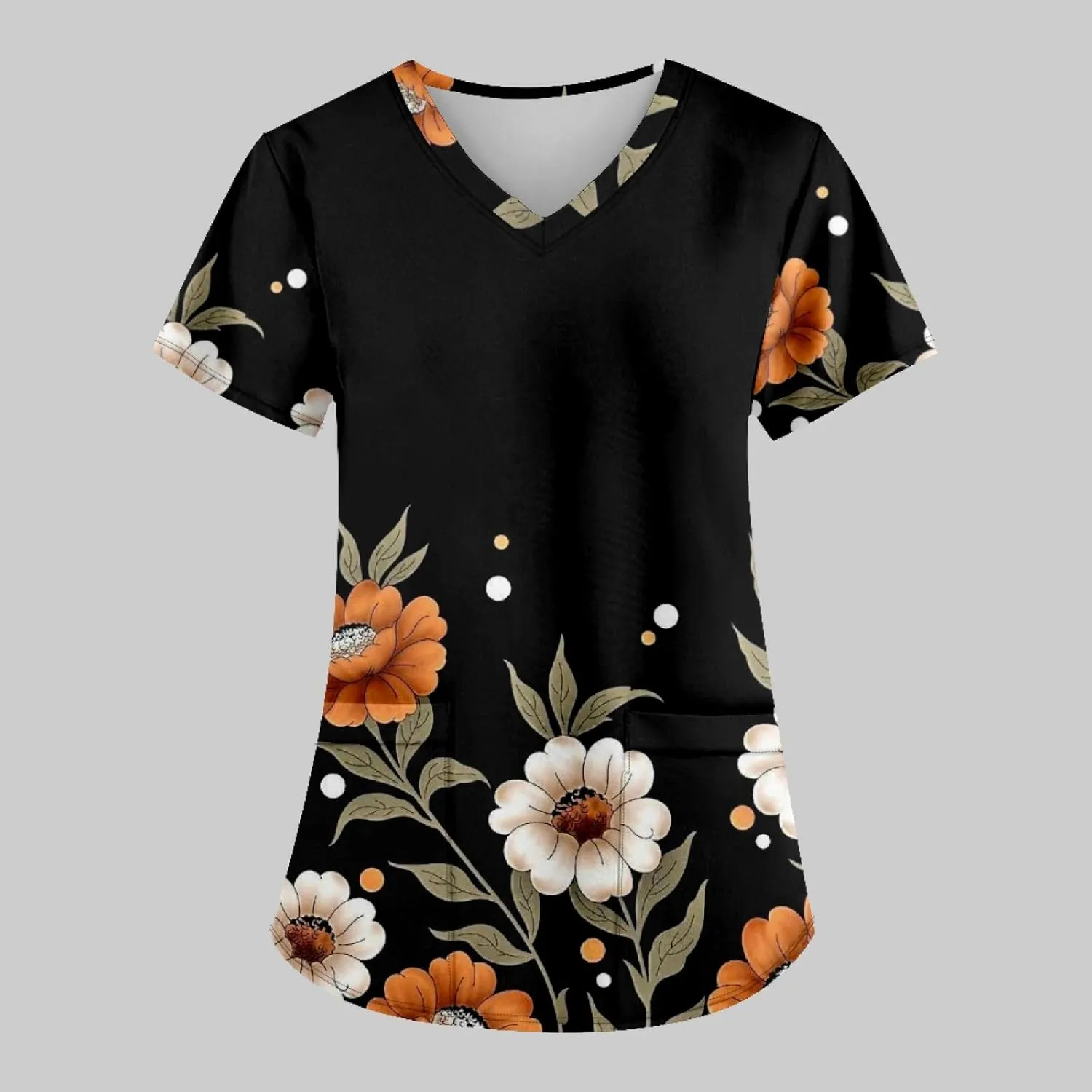 Scrubs for Women Short Sleeve V Neck Working T-Shirts Printed Comfy Nurse Uniforms Vacation Dressy Care Workwear