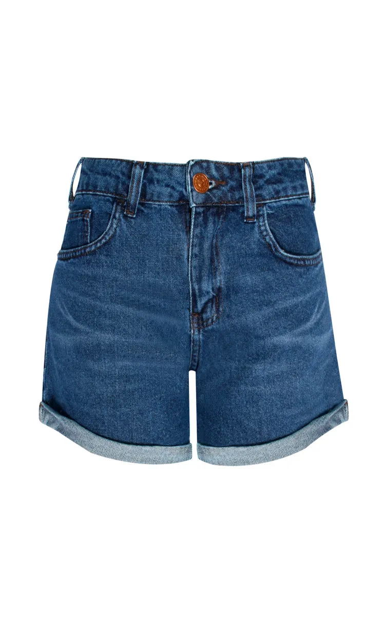 SHORTS JEANS C3 BLUE WASH BARRA DOBRADA