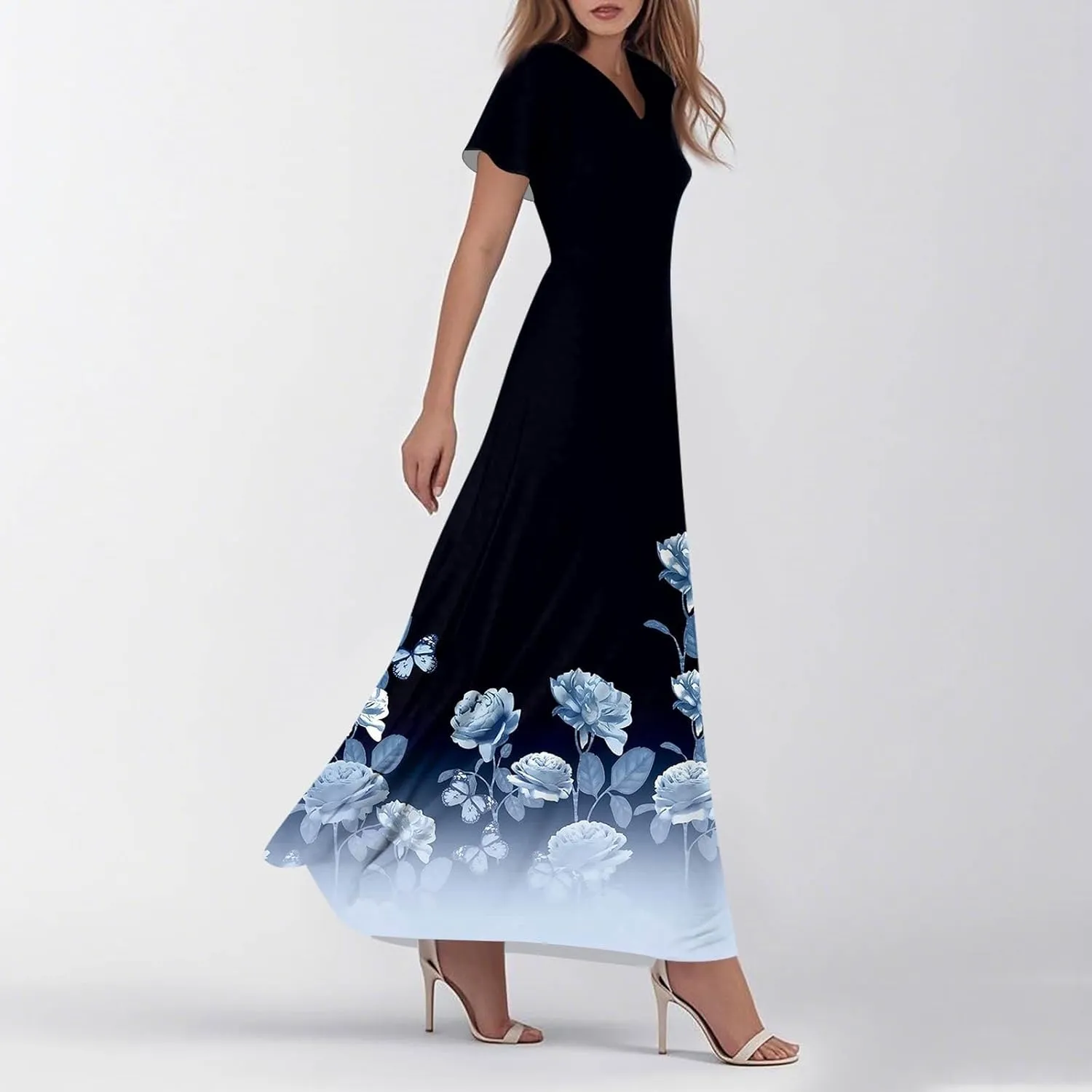 Summer Dress for Women 2025 Elegant Classy Swing Flowy V Neck Boho Sun Dresses Trendy Casual Vacation Long Sundresses