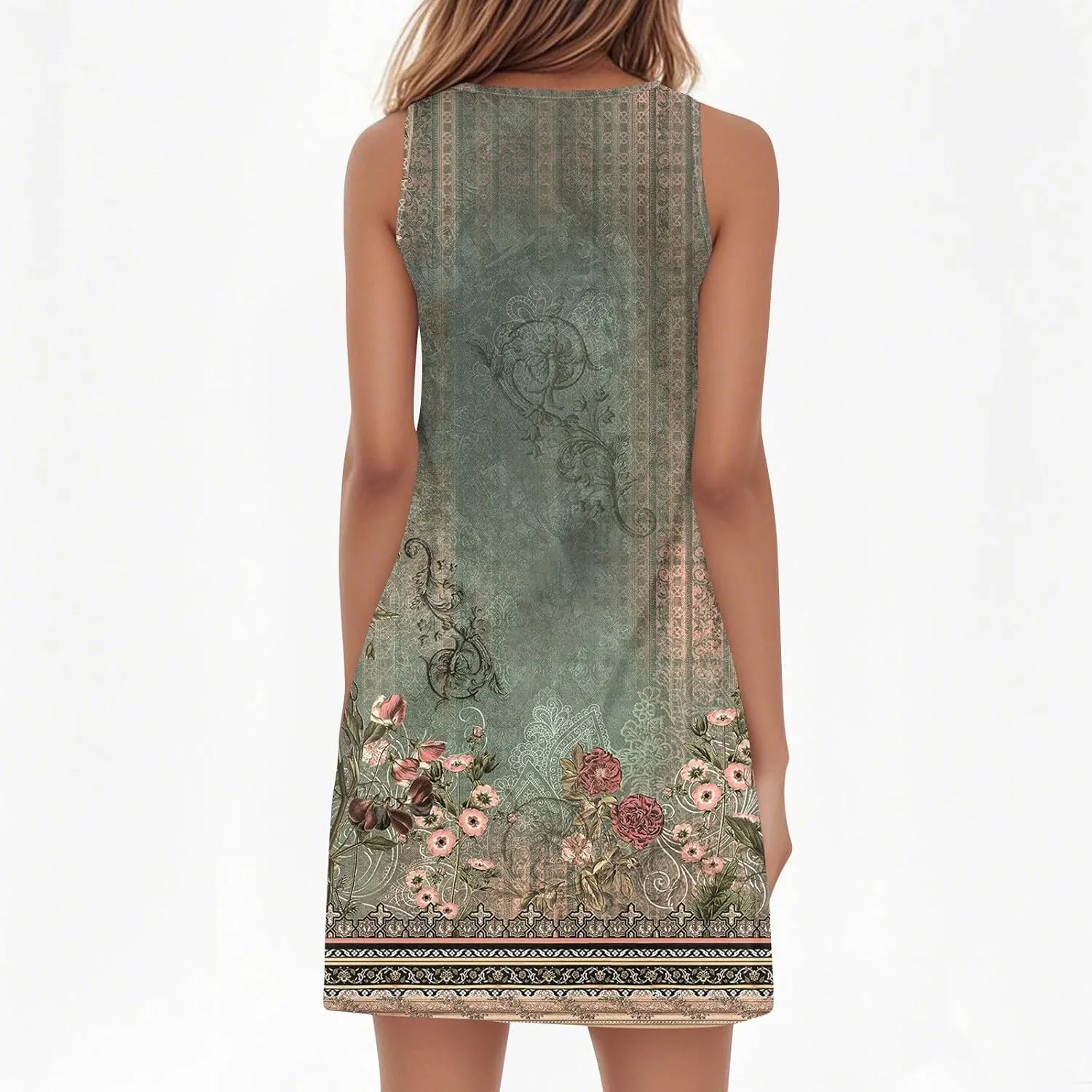 Summer Dresses for Women V Neck Sundresses Casual Beach Tank Dress Floral T Shirt Dresses Loose Sleeveless Sleep Dress