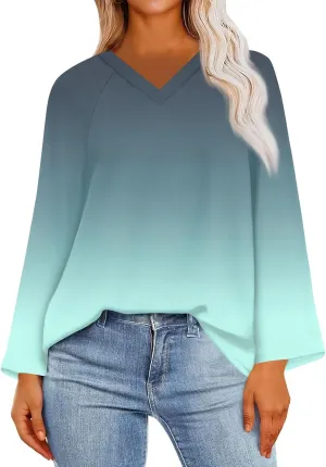 Trendy V - Neck Women's Gradient Printed Five - Point - Sleeved Garment Female's Core T Shirts for The Coming Summer 2025