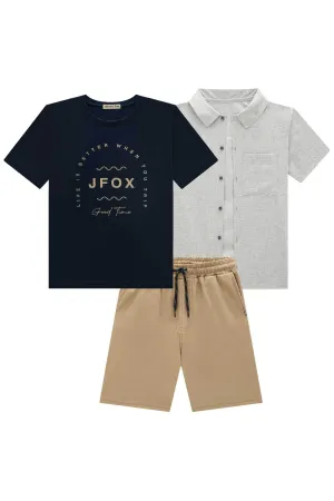 Trio de Camisa em Tecido Verano Milano Camiseta em Meia Malha e Bermuda em Sarja Stretch  78635 Johnny Fox