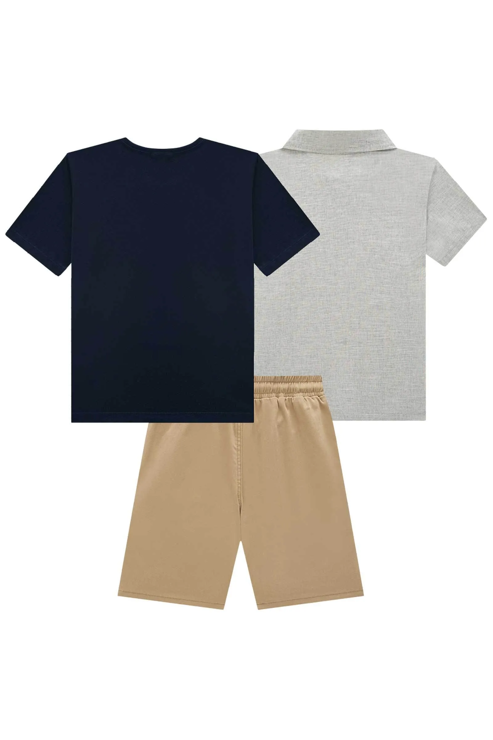 Trio de Camisa em Tecido Verano Milano Camiseta em Meia Malha e Bermuda em Sarja Stretch  78635 Johnny Fox
