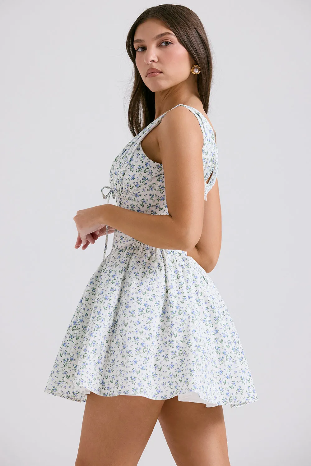 Vestido Curto Modelador Algodão Floral Modelo Fabrizia