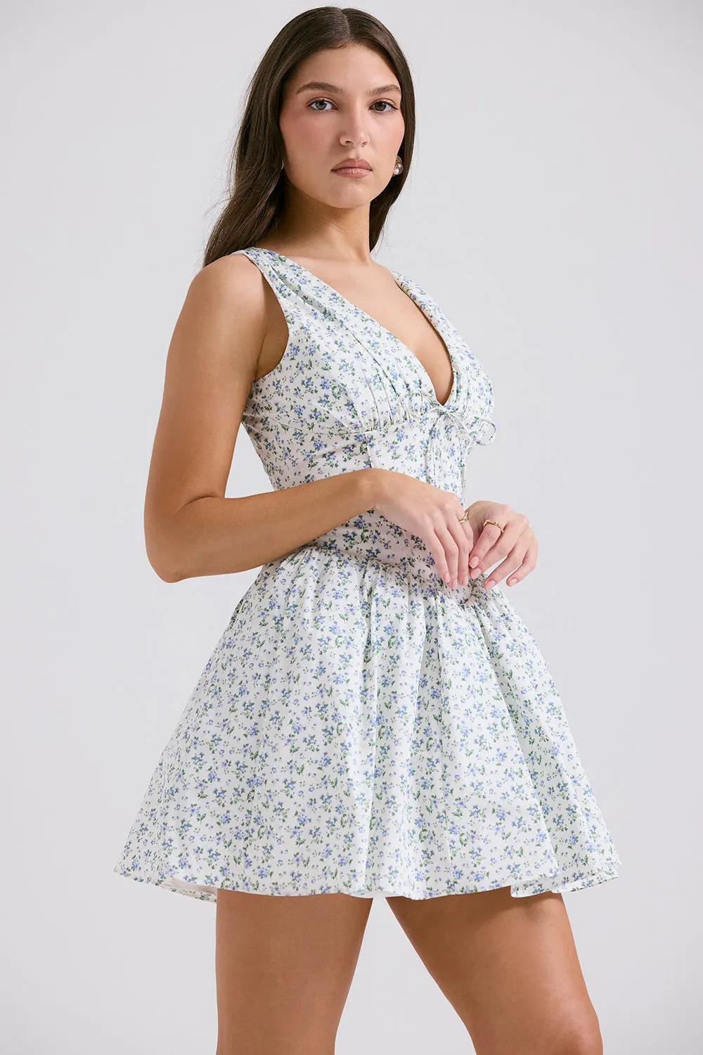 Vestido Curto Modelador Algodão Floral Modelo Fabrizia