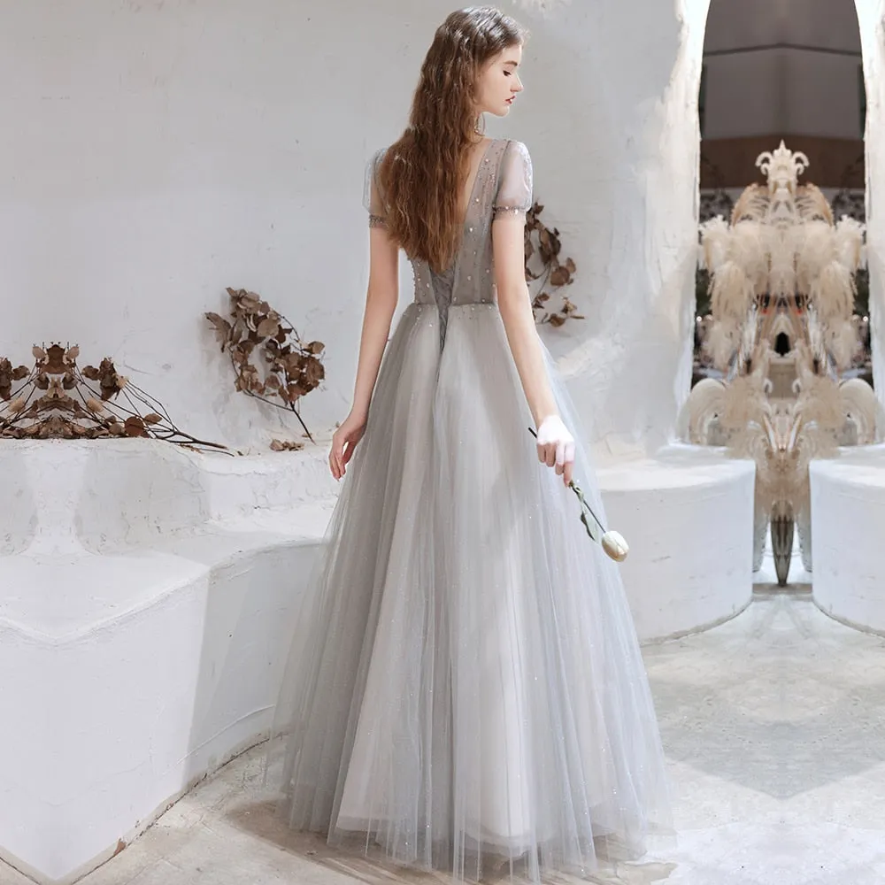 Vestido de Festa Longo em Renda Prateado