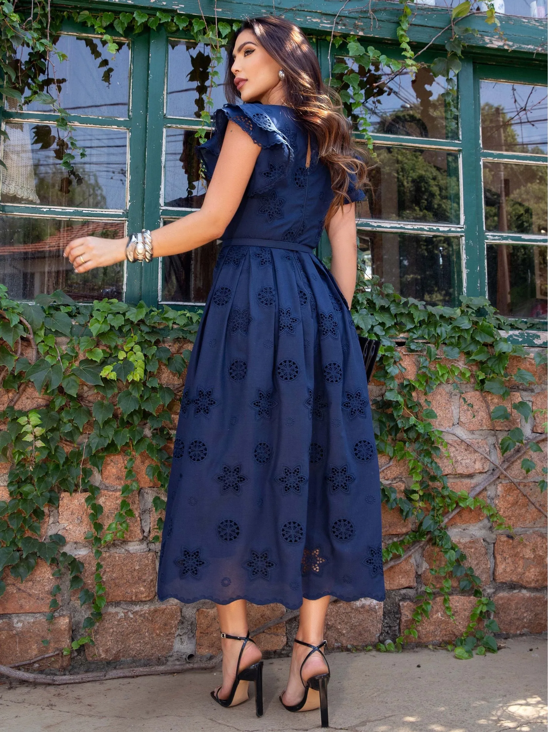 Vestido Luzia Fazzolli Maya Voial Bordado Com Cinto