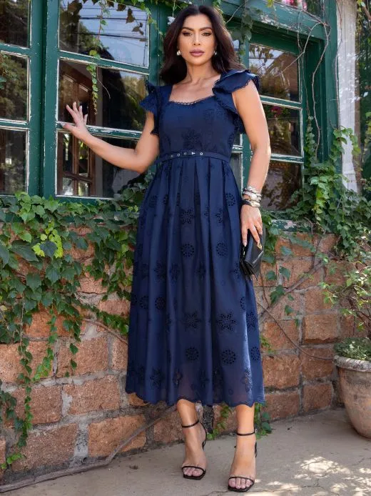 Vestido Luzia Fazzolli Maya Voial Bordado Com Cinto