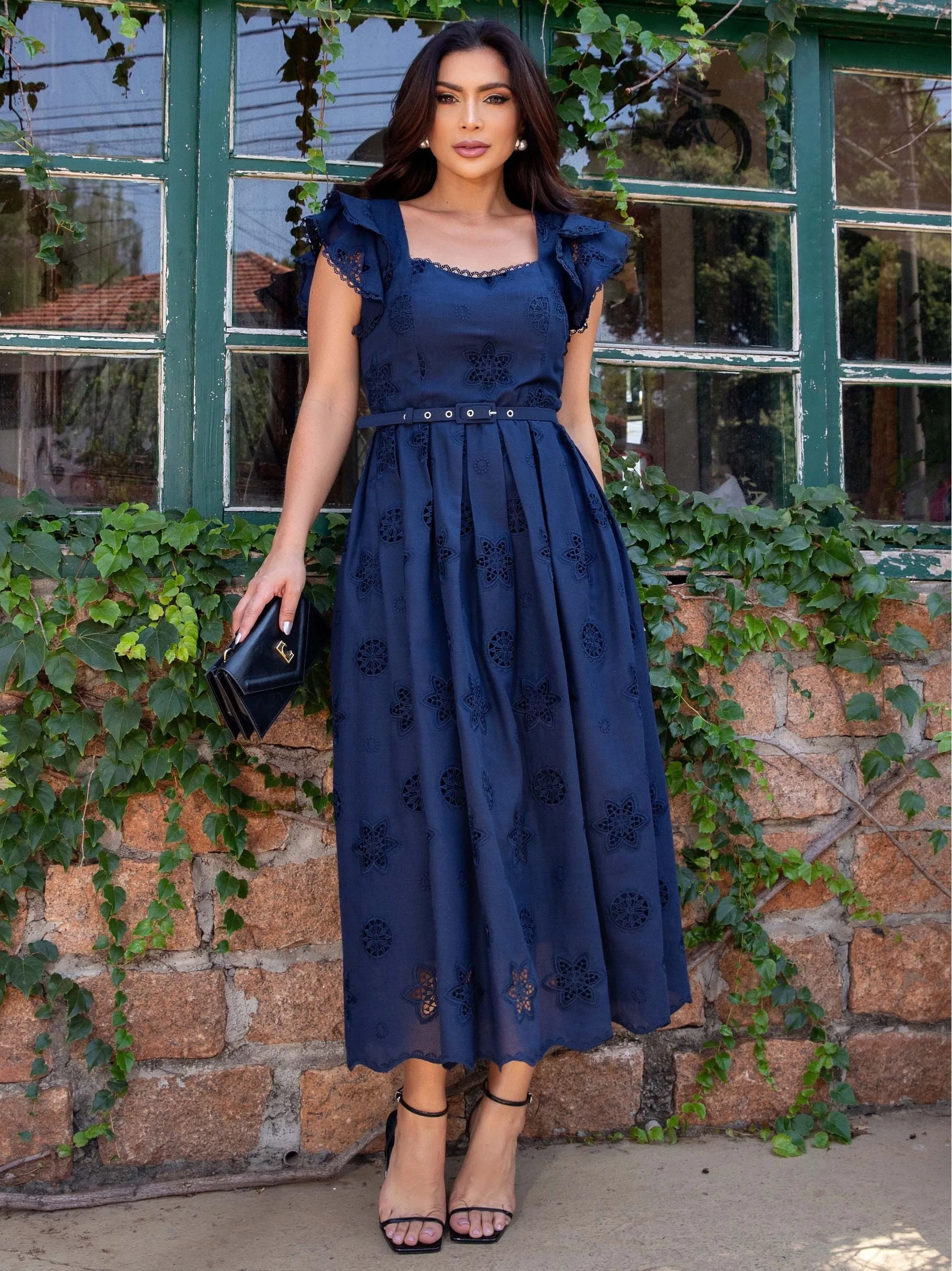 Vestido Luzia Fazzolli Maya Voial Bordado Com Cinto