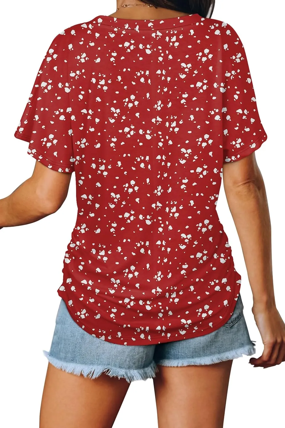 WIHOLL Womens Short Sleeve V Neck Dolman Tops with Side Shirring Loose Fit Shirts