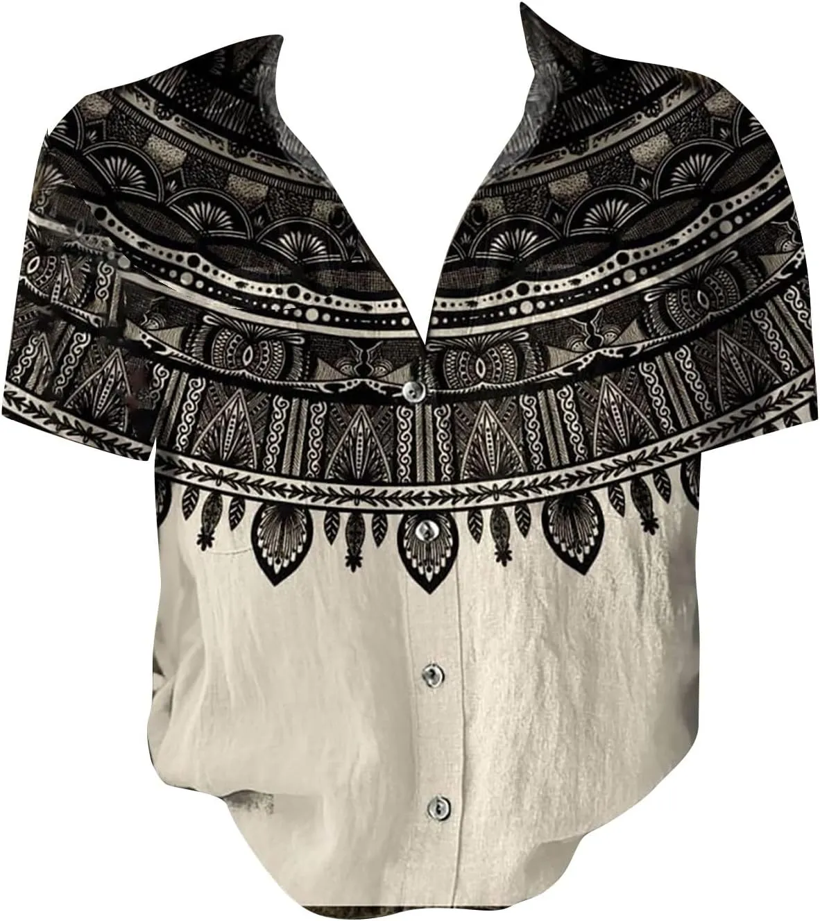 Women Linen Shirts Button Down Vintage Boho Paisley Print Breathable V Neck Collared Gauze Tops Fashion Lightweight 2025