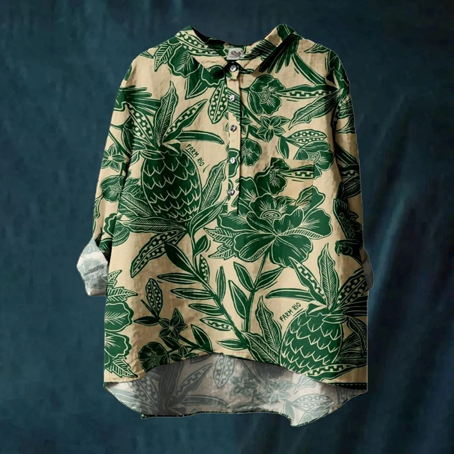 Women Long Sleeve Beach Shirt Printed Loose Fit Tee Tops Lapel Neck Button Blouses Long Sleeves Casual Outfits for