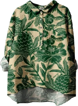 Women Long Sleeve Beach Shirt Printed Loose Fit Tee Tops Lapel Neck Button Blouses Long Sleeves Casual Outfits for