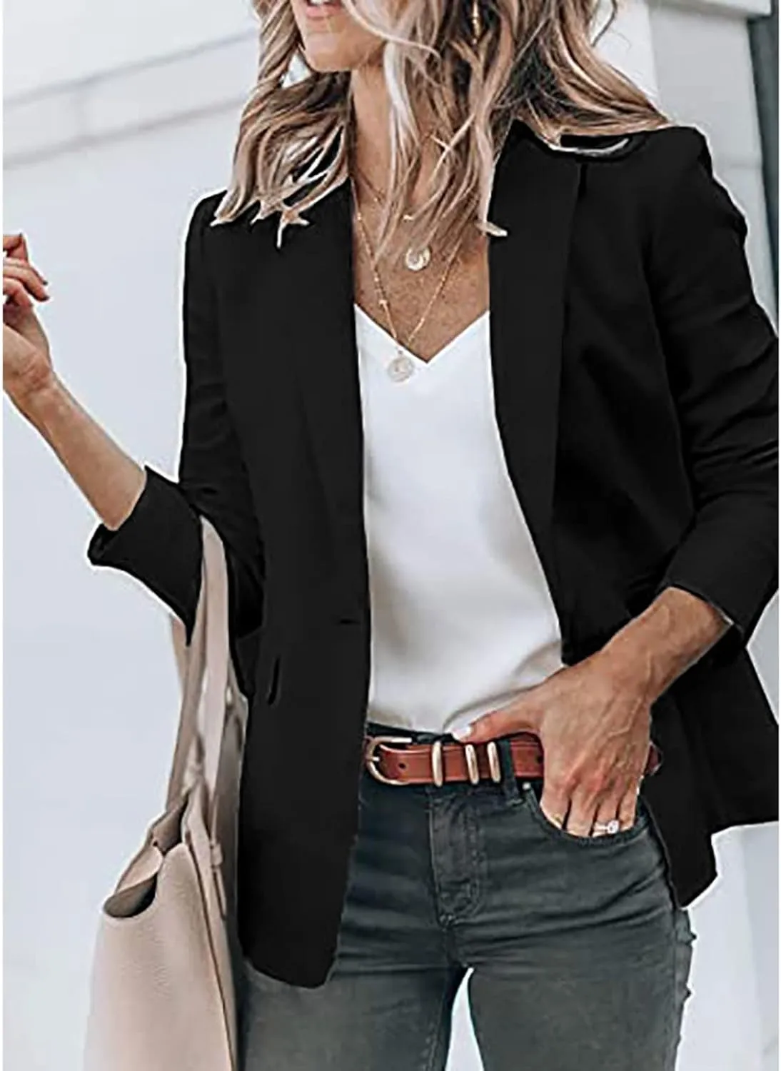 Women's Blazers Casual Lapel Open Front Long Sleeve Work Office Suit Jacket Coat Casual Blazer
