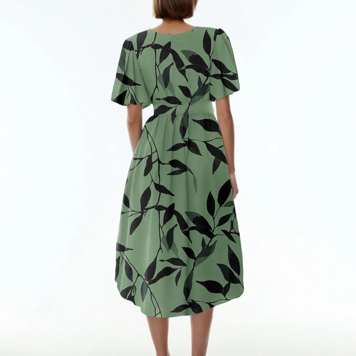 Womens Boho Floral Printed Chiffon Dresses 2025 Elegant V Neck Belted Summer Wedding Prom Cocktail Midi Dress