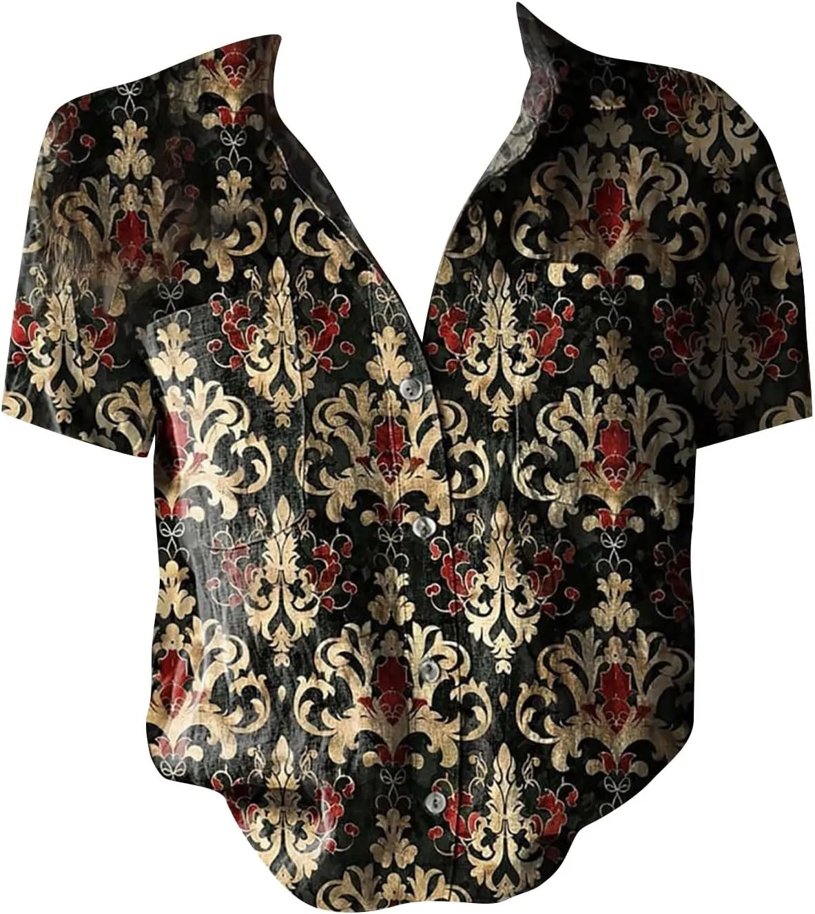 Womens Button Down Linen Shirt Boho Floral Print Shirt Casual Short Sleeve with Pockets V Neck Collared Tops Fashion 2025