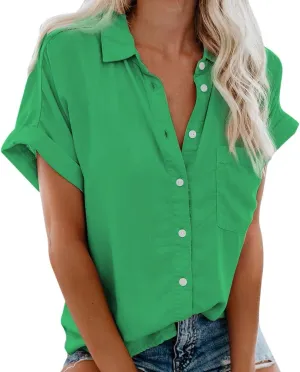 Womens Cotton Linen Button Down Shirts Summer 2025 Roll up Sleeve Oversized Boyfriend Solid Tops Casual Dress Tees