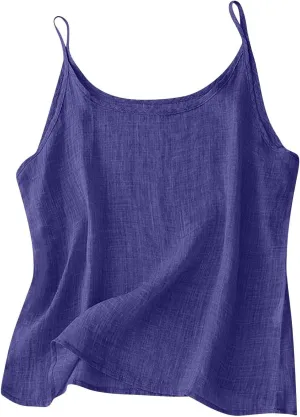 Womens Linen Tank Top Sleeveless Spaghetti Strap Top Casual Solid Color Tops Dressy Fashion Tops Summer Flowy Tank Top