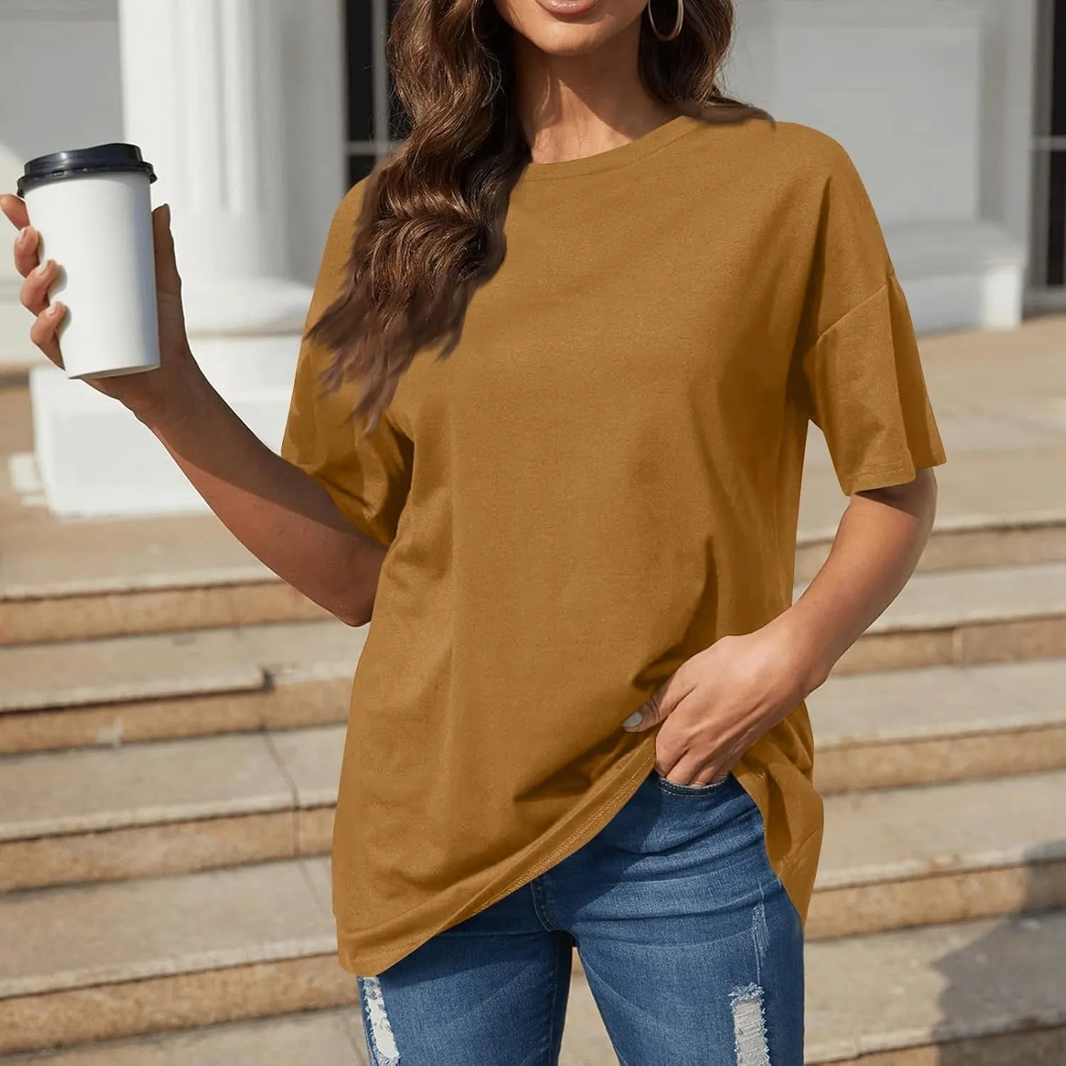 Women's Plus Size T Shirts Oversized Basic Tees Summer Short Sleeve Round Neck Loose Fit Comfy Tunic Tops