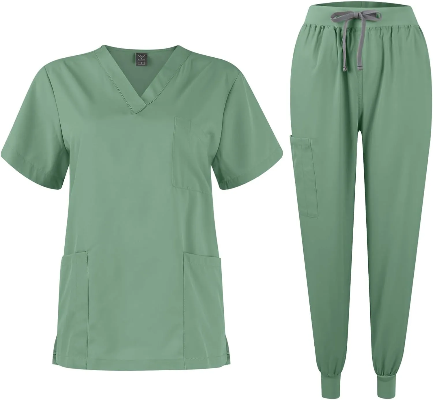 Women's V-Neck Stretch Fit Scrub Top & Jogger Scrubs Pants Multi Pocket Medical Nurse Uniforms Set