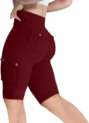 Workout Shorts Women with Pockets High Waisted Tummy Control Cargo Shorts Butt Lift 4-Way Stretch Athletic Shorts