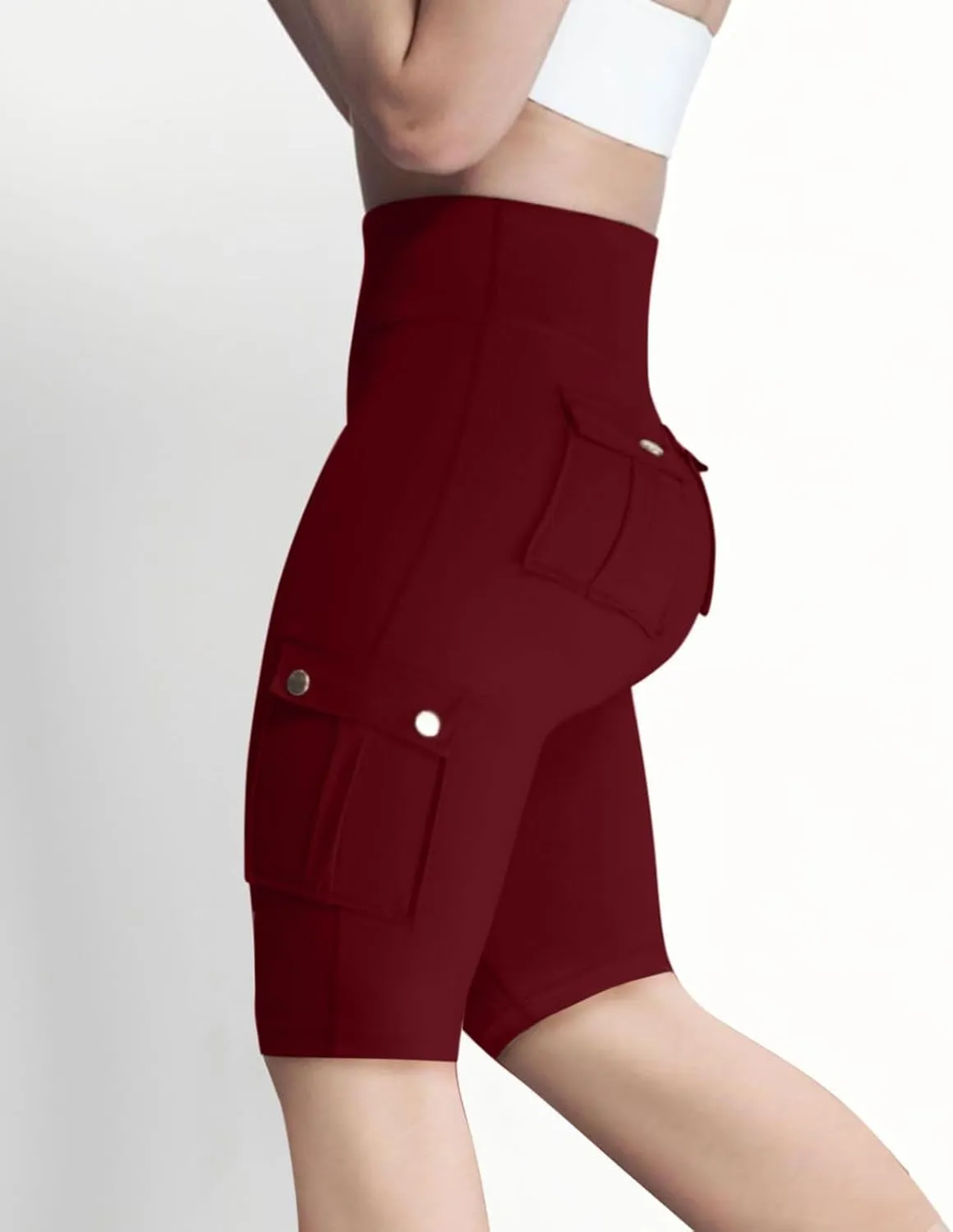 Workout Shorts Women with Pockets High Waisted Tummy Control Cargo Shorts Butt Lift 4-Way Stretch Athletic Shorts